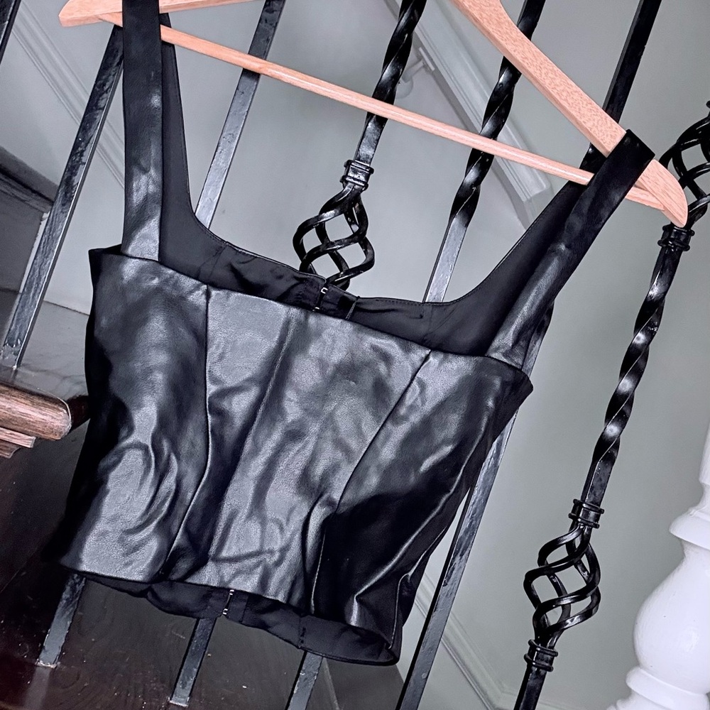 Black Leather Bustier XS NWT - Picture 3 of 3